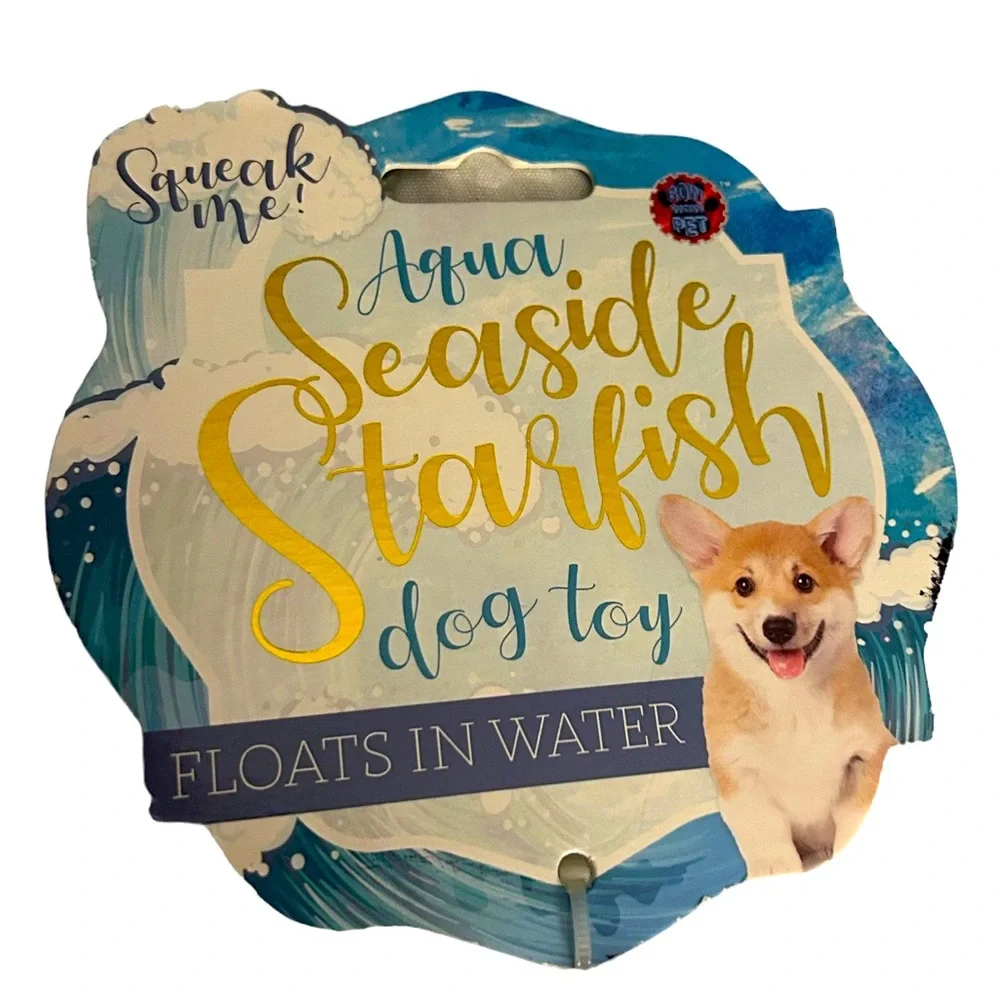 •NWT Aqua Seaside Starfish Dog Toy Floats In Water Squeaks Teal Pool Time!